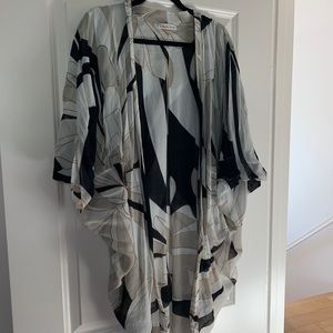 Black and gray kimono-esque type throw over